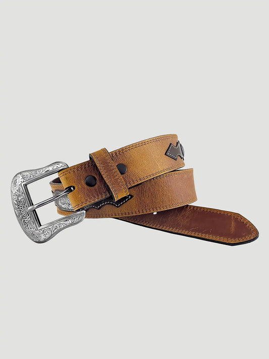 Men's Concho Distressed Leather Belt in Tan