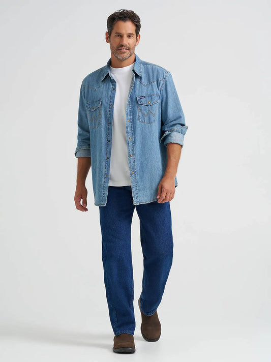Wrangler® Five Star Premium Denim Relaxed Fit Jean in Dark Rinse
