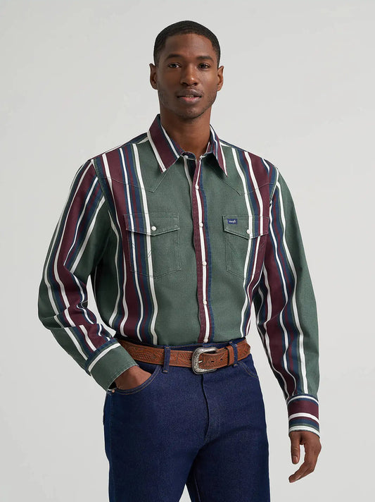 Vintage-Inspired Brushpopper Western Snap Workshirt in Field Olive