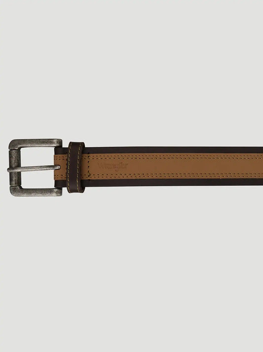Men's Contrast Leather Belt in Brown