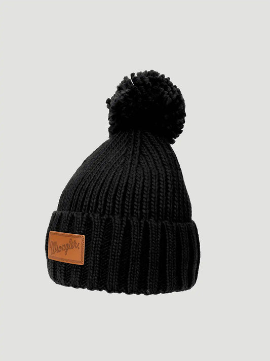 Womens Ribbed Pom Pom Beanie:Black:One Size