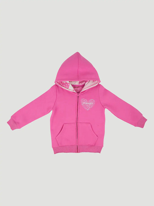Wrangler Toddler Girl's Zip Graphic Hoodie in Heart Pink