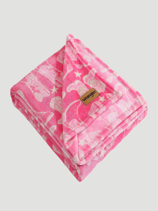 Wrangler Western Plush Printed Throw:Pink:One Size