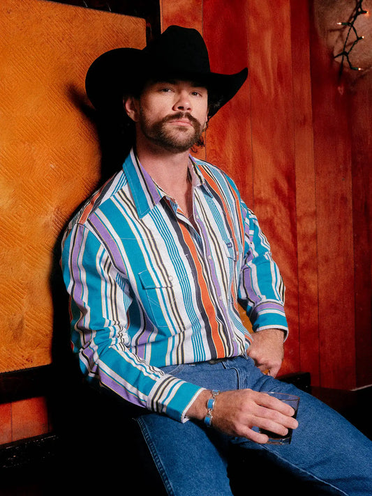 Vintage-Inspired Brushpopper Western Snap Workshirt in Apricot Sky