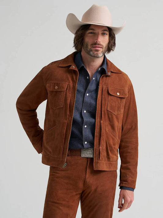 Men's Suede Blue Bell Jacket in Cherry Mahogany