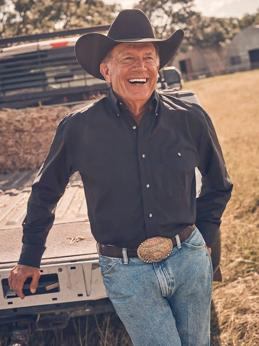Men's George Strait & Wrangler® National Patriot™ Button Down Solid Shirt in Black
