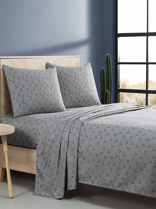 Wrangler Patterned Twin Sheet Set:Steer Skulls Grey:Twin