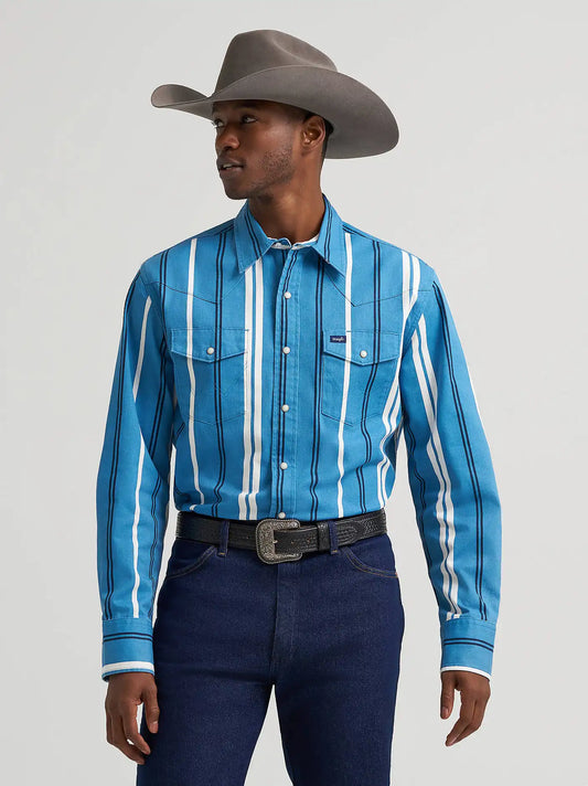 Vintage-Inspired Brushpopper Western Snap Workshirt in Intrepid Blue