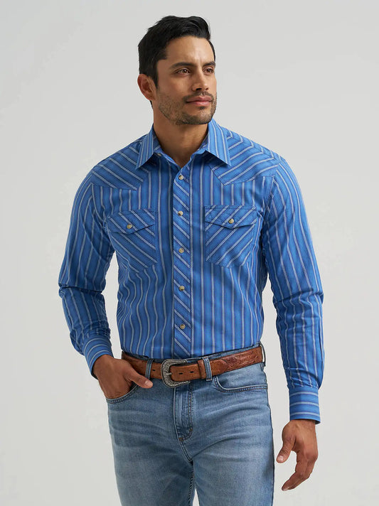 Men's 20X® Competition Advanced Comfort Long Sleeve Two Pocket Western Snap Shirt in Riverstone Stripe