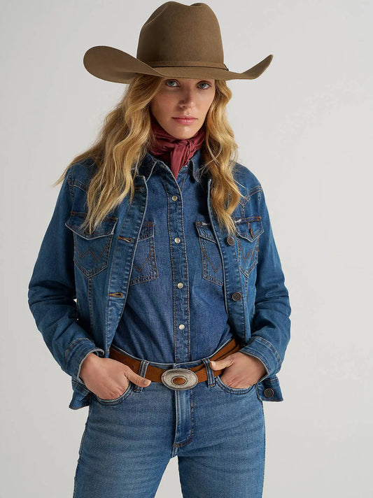 Women's Wrangler Classic Western Denim Jacket in Dark Denim