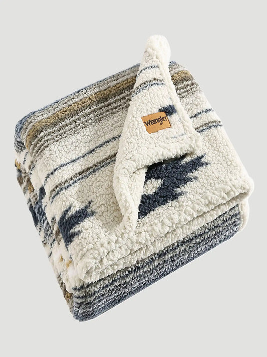 Wrangler Western Plush Sherpa Printed Throw:Brown/Navy:One Size