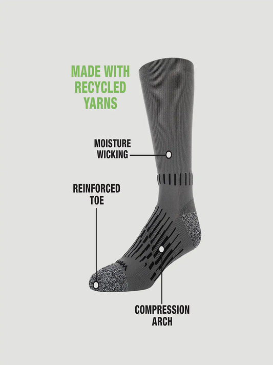 Wrangler RIGGS Workwear Tough Flex Crew Sock 6 Pack:Grey:One Size