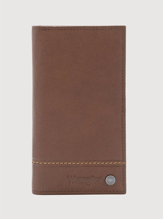 Mens Embossed Checkbook Wallet:Brown:One Size