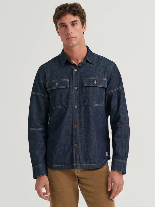 Men's Denim Relaxed Fit Overshirt in Rinse Wash