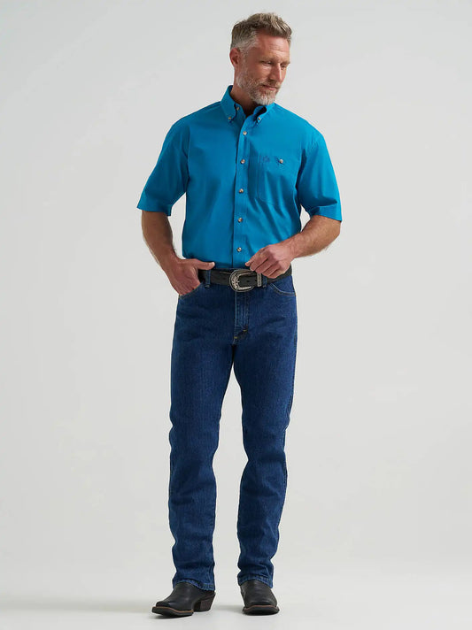 Wrangler® George Strait™ Short Sleeve One Pocket Button Down Shirt in Blue Spruce