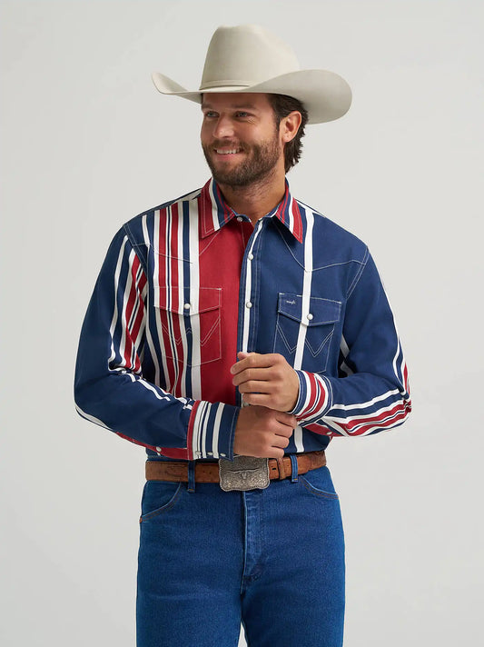 Vintage-Inspired Brushpopper Western Snap Workshirt in Americana