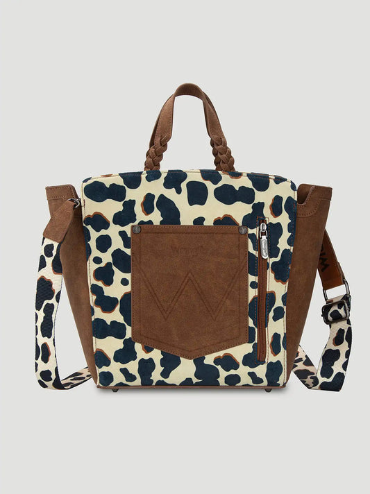 Colorblock Cow Print Cross Body:Brown:One Size