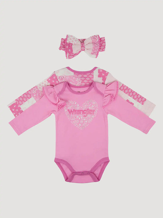Wrangler Baby Girl Bodysuits & Bow Set in Prism Pink