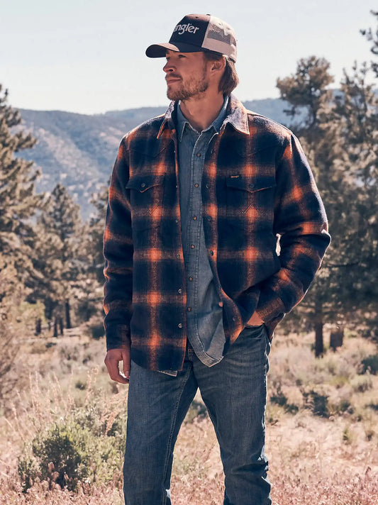 Men's Wrangler Quilt Lined Flannel Shirt Jacket in Night Sky