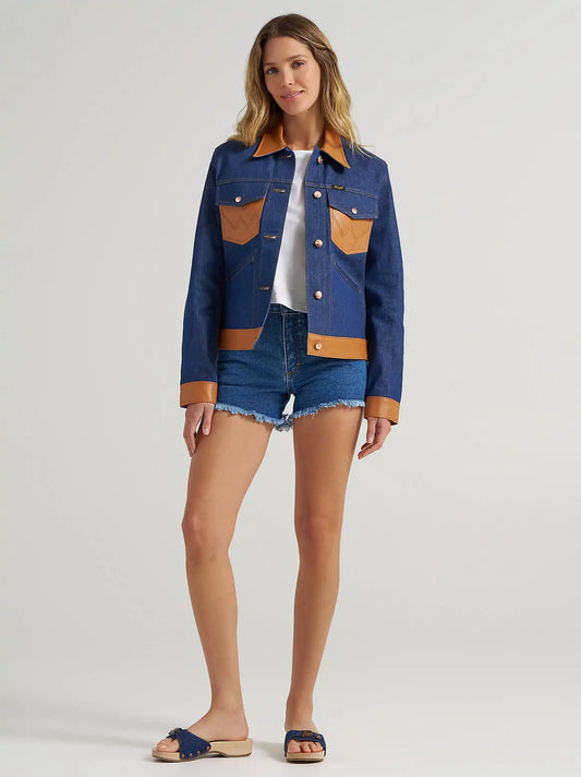 Dr. Scholl's x Wrangler Denim Leather Trim Jacket in Wrangler Blue