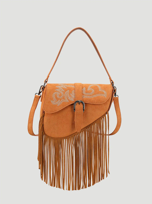 Ella Fringe Saddle Bag:Brown:One Size