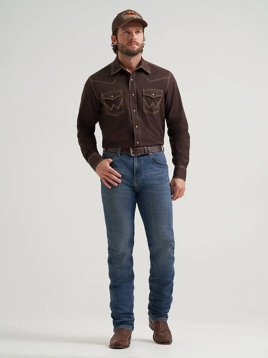 Men's Wrangler Retro® Premium Western Snap Solid Shirt in Bark