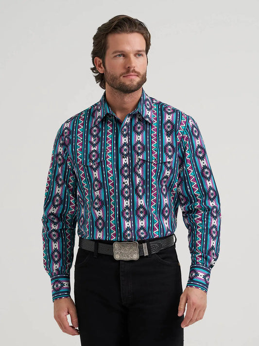 Men's Checotah® Long Sleeve Western Snap Printed Shirt in Cosmic Blue