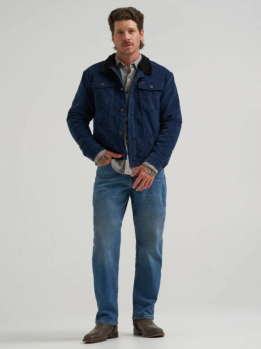 Men's Wrangler® Sherpa Lined Corduroy Trucker Jacket in Iris