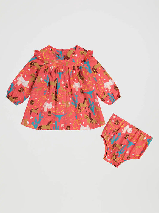 Little Girl's Printed Ruffle Dress in Pink