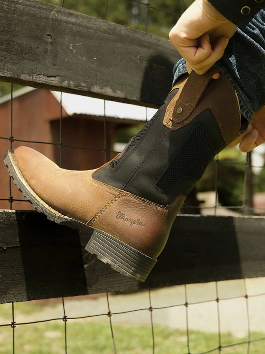 Men's Stockton Square-Toe Vented Western Boot in Brown/Black