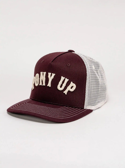 Womens Pony Up Trucker Hat:Burgundy:One Size