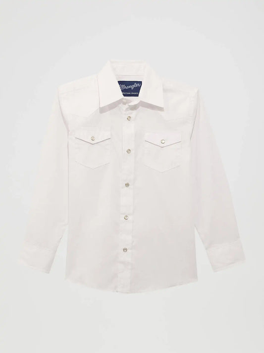 Boy's White Long Sleeve Dress Western Snap Shirt in White