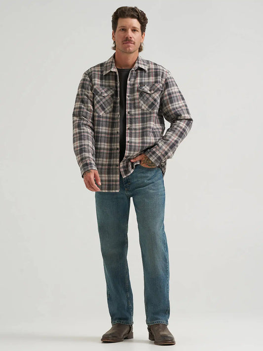 Men's Heavyweight Sherpa Lined Plaid Shirt Jacket in Dove