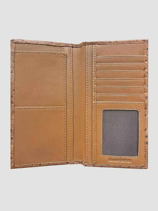 Embossed Ostrich Leather Checkbook:Tan:One Size