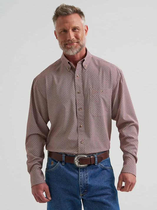 Wrangler® George Strait™ Performance Button Down Shirt in Rust Diamond