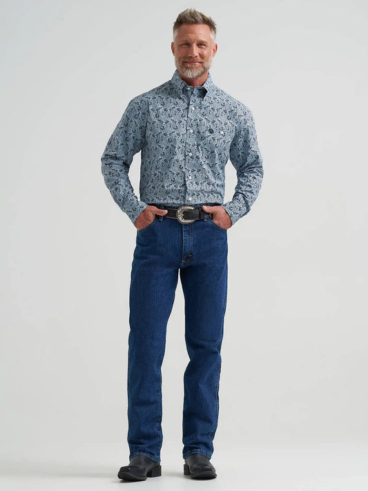 Wrangler® George Strait™ Long Sleeve Button Down One Pocket Shirt in Steely Paisley