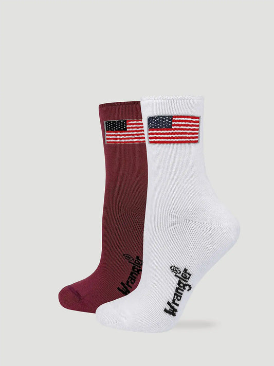 Womens Flag Roll Top Micro Crew Socks 2 Pack:White/Red:One Size