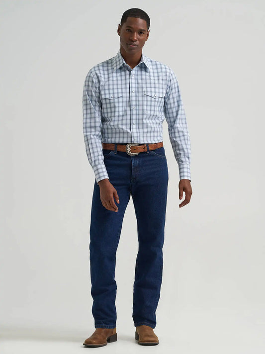 Men's Wrinkle Resist Long Sleeve Western Snap Plaid Shirt in Slate
