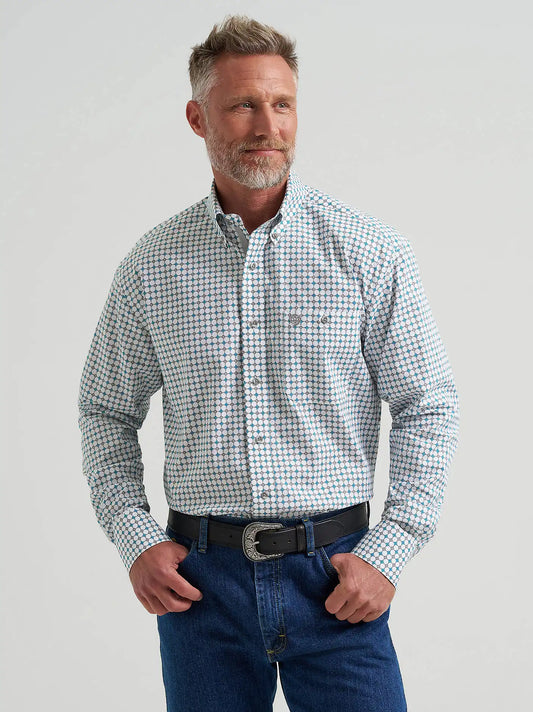 Wrangler® George Strait™ Long Sleeve Button Down One Pocket Shirt in Harbor Teal