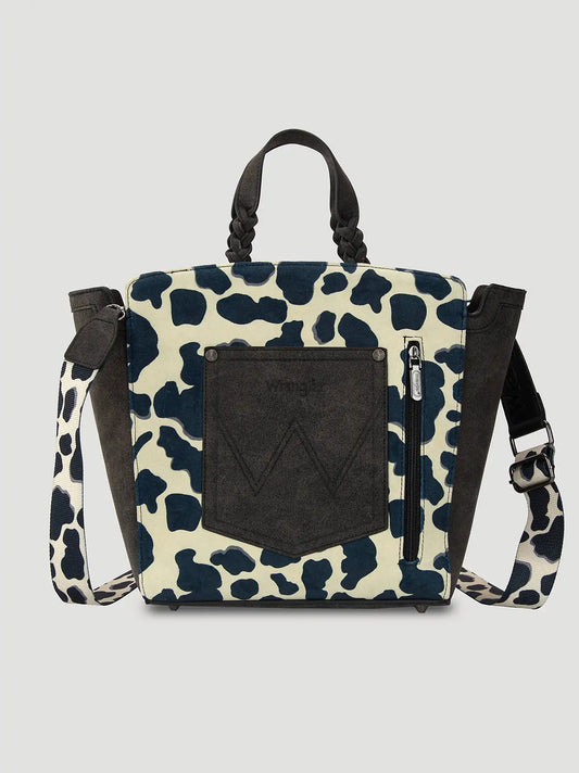 Colorblock Cow Print Cross Body:Black:One Size