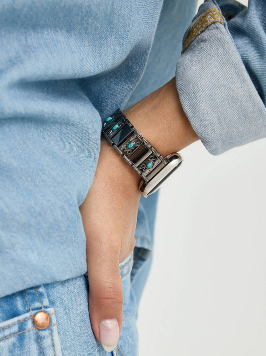 Turquoise Metal Universal Watchband:Silver:One Size: