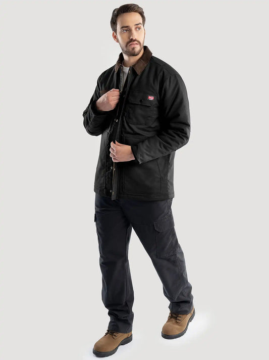 Men's Corduroy Collar Workwear Barn Coat in Black Caviar