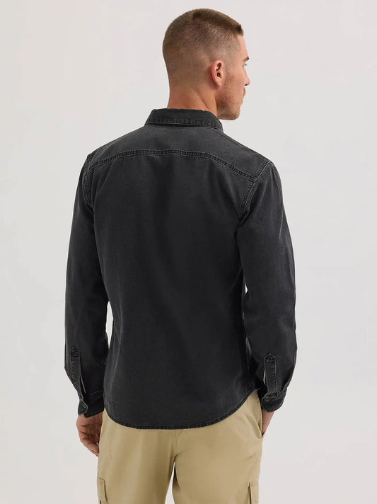 Men's Slim Denim Snap Front Shirt in Black