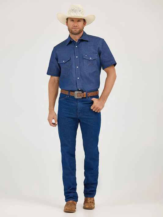 Cowboy Cut® Firm Finish Denim Short Sleeve Work Western Shirt in Rigid Indigo