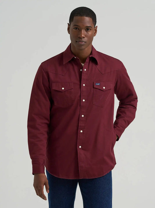 Men's Wrangler® Long Sleeve Flannel Lined Solid Work Shirt in Mulberry Wine