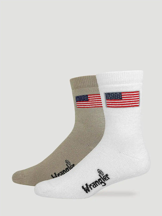 Mens Flag Micro Crew Socks 2 Pack:White/Khaki:L