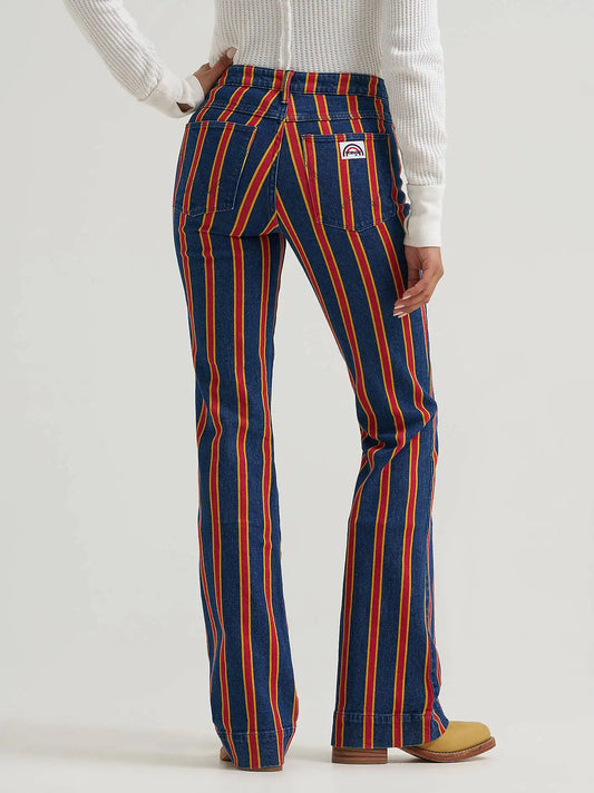 Women's Patch Pocket Stripe Rainbow Flare Jean in Off To The Races