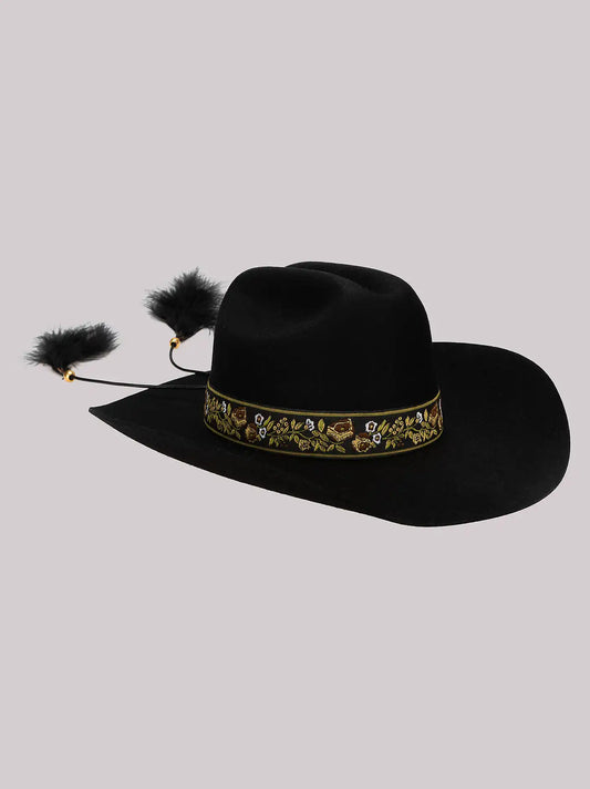 Womens Embroidered Band with Tassels Cowboy Hat:Black:One Size