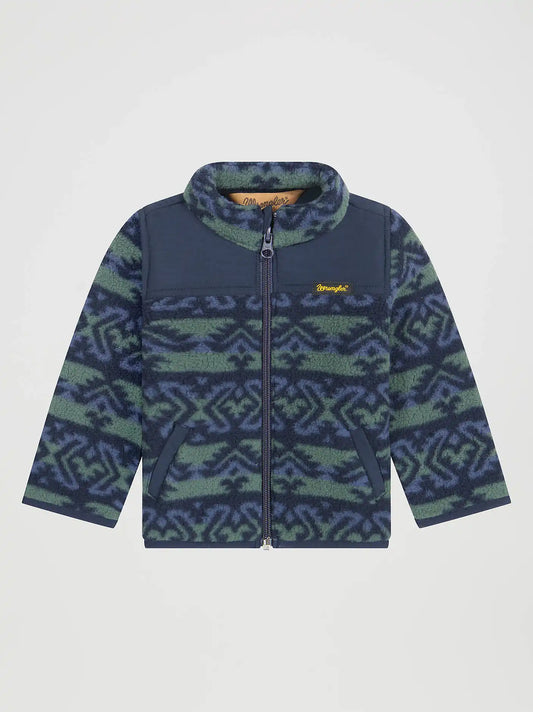 Little Boy's Hay Away Full Zip Sherpa Jacket in Dark Forest