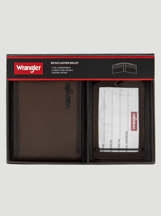 Mens Bifold Wallet & Luggage Tag Set:Brown:One Size